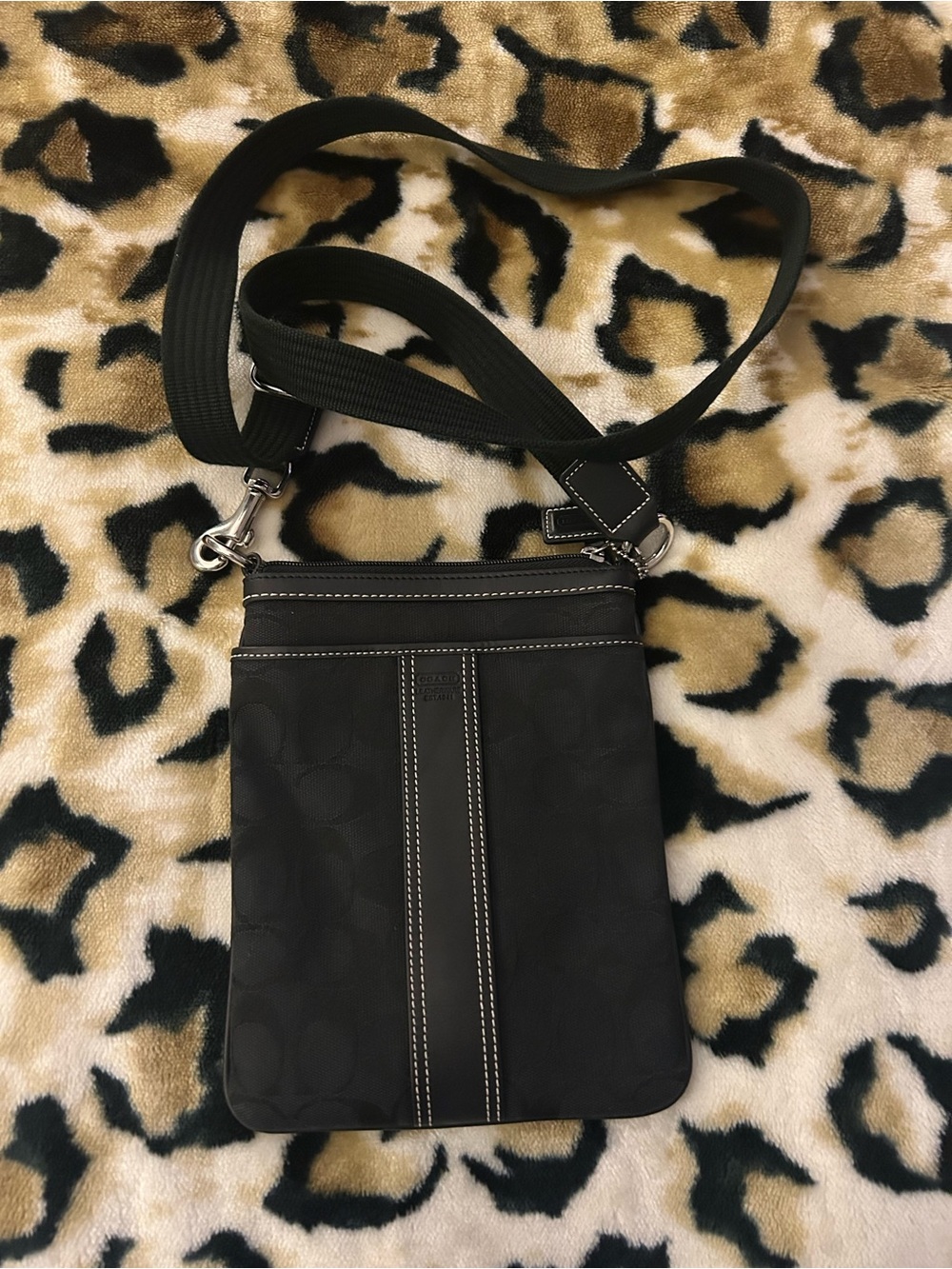 Coach Black Crossbody Bag with White Contrast Stitching